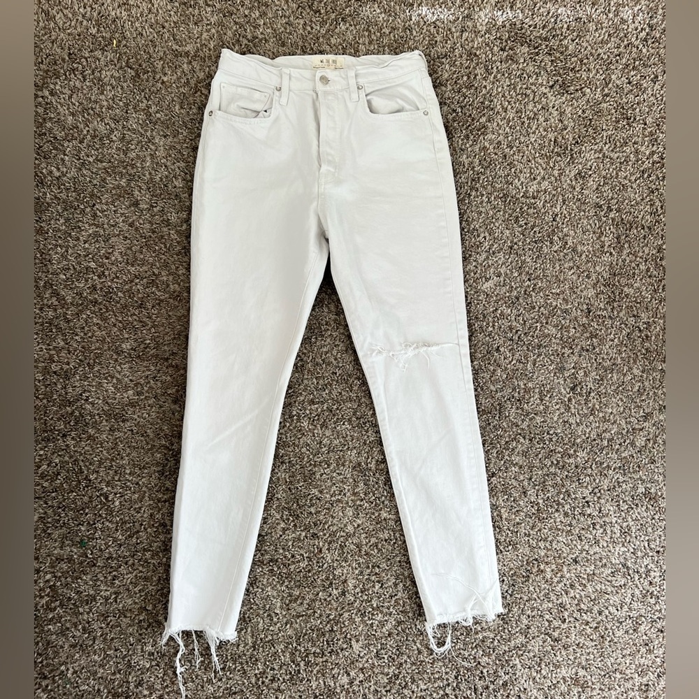 We The Free Slim Fit Frayed Hem Distressed White Jeans